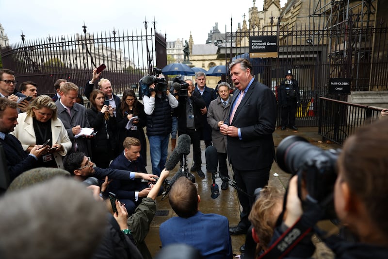 Chairman of the 1922 Committee Sir Graham Brady speaks to the media in London following Liz Truss's announcement of her resignation. Reuters