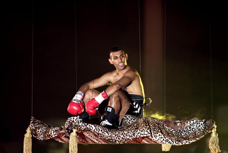 Prince Naseem Hamed enters the ring on a magic carpet to face Vuyani Bungu in 2000. Getty Images