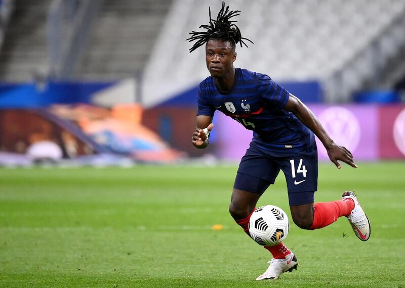 France's midfielder Eduardo Camavinga plays the ball during the International friendly football match between France and Ukraine, on October 7, 2020 at the stade de France in Saint-Denis, outside Paris. (Photo by FRANCK FIFE / AFP)