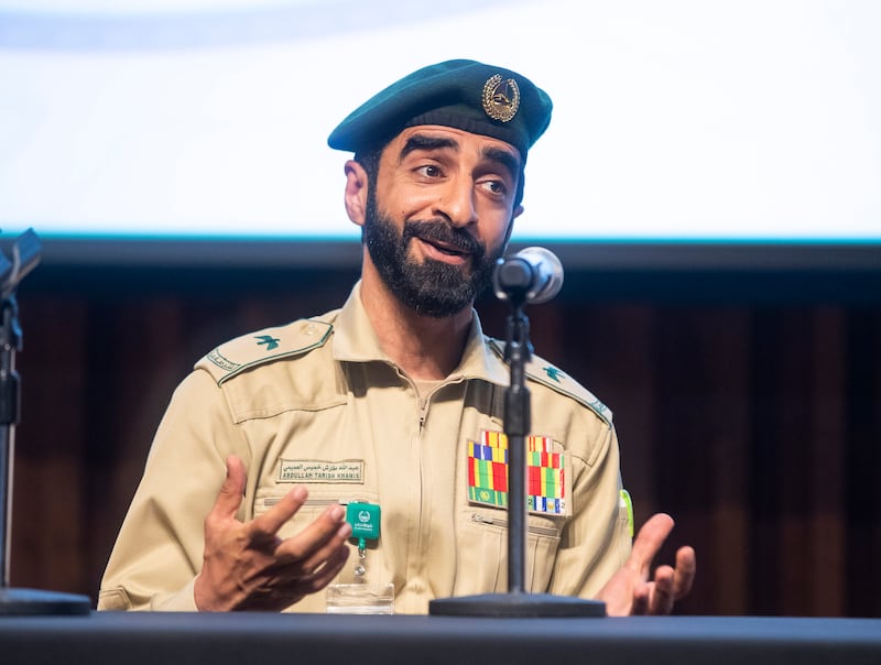 Abdullah Tarish Khamis speaks at a press conference on the iftar cannon in Dubai