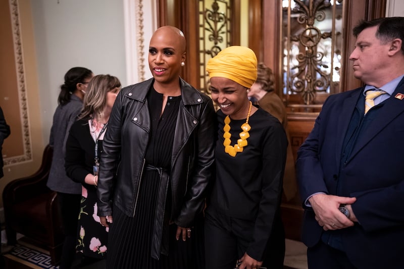Representative Ayanna Pressley and Ms Omar after members of the House Progressive Caucus went to the Senate and shouted in protest before a procedural vote on the Women's Health Protection Act to codify the landmark 1973 Roe v  Wade decision. AP