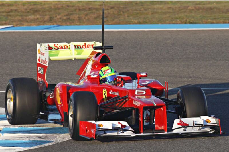 JEREZ DE LA FRONTERA, SPAIN - FEBRUARY 07:  Ferrari driver Felipe Massa of Brazil drives the new Ferrari 663 during Formula One winter testing at the Circuito de Jerez on February 7, 2012 in Jerez de la Frontera, Spain.  (Photo by Mark Thompson/Getty Images)