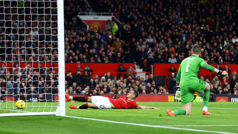 Manchester United's Antony scores their first goal. Reuters