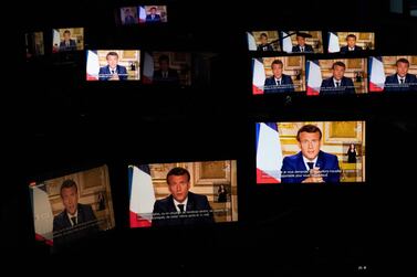 French President Emmanuel Macron's broadcast from the Elysee Palace in Paris reached nearly 37 million people AFP / Martin Bureau