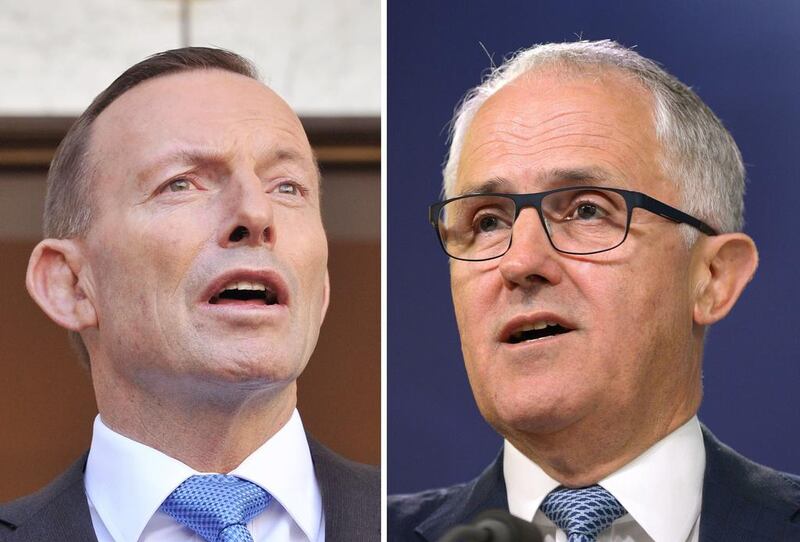 Australian Prime Minister Tony Abbott, left, has been ousted as leader of the Liberal Party by communications minister Malcolm Turnbull, right. Greg Wood, Mark Graham/AP Photo


