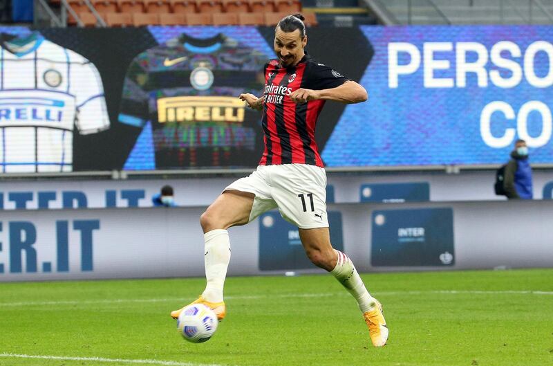 AC Milan's Zlatan Ibrahimovic scores their second. EPA