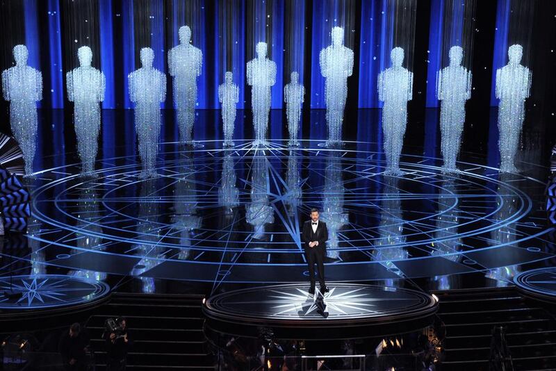 Host Jimmy Kimmel opens the Oscars on Sunday at the Dolby Theatre in Los Angeles. Courtesy Chris Pizzello/Invision/AP