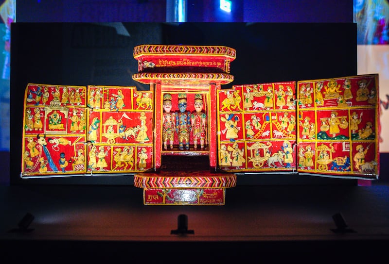 Portable storyteller's altar with panels detailing scenes from Ramayan