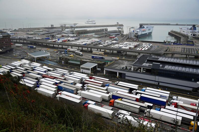 Lorries prepare to enter the Port of Dover to board ferries to Europe. Reuters