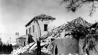 The destroyed police station in the Manshiah quarter, Jaffa in 1948, near where Aida Mansour grew up and was then forced to flee. AP