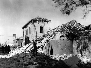 The destroyed police station in the Manshiah quarter, Jaffa in 1948, near where Aida Mansour grew up and was then forced to flee. AP