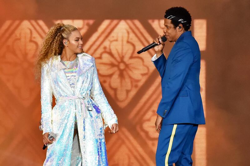 CARDIFF, WALES - JUNE 06:  Beyonce Knowles and Jay-Z perform on stage during the "On the Run II" tour opener at Principality Stadium on June 6, 2018 in Cardiff, Wales.  (Photo by Kevin Mazur/Getty Images For Parkwood Entertainment)