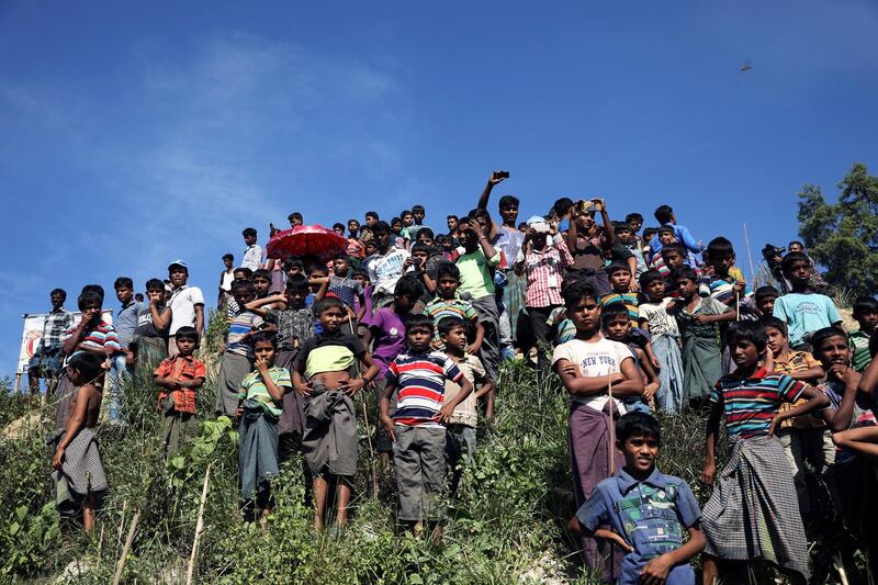 Rohingya refugees gather as hundreds of them protest against the repatriation. Reuters