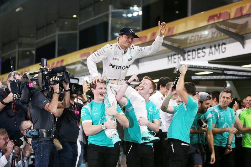 Nico Rosberg of Germany and Mercedes-GP celebrates winning the world championship. Christopher Pike / The National