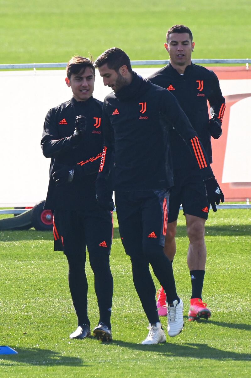 Left to right: Paulo Dybala, Rodrigo Bentancur and Cristiano Ronaldo. AFP