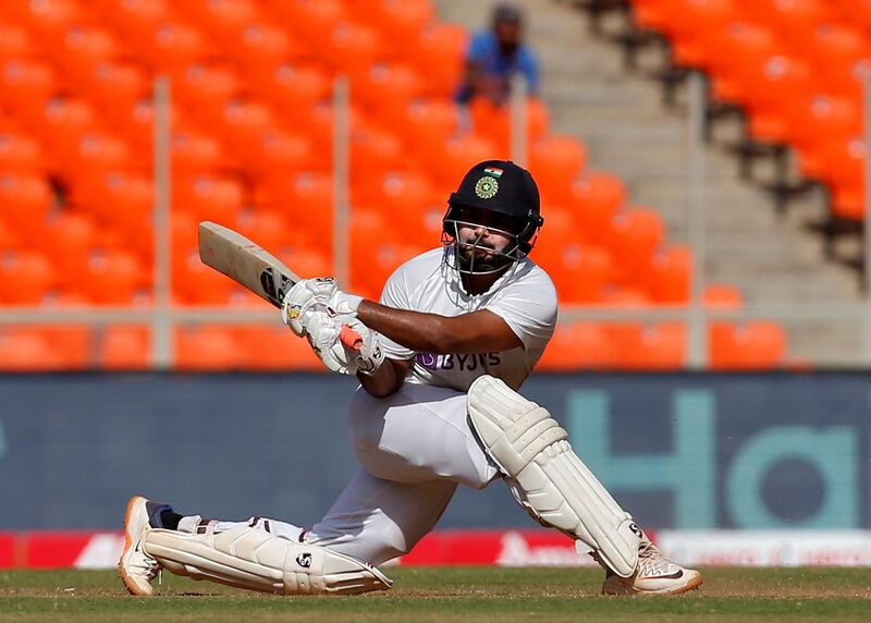 India's Rishabh Pant plays a shot on his way to a century against England in the fourth and final Test at the Narendra Modi Stadium, Ahmedabad, on Friday, March 5. India won the match by an innings and 25 runs and the series 3-1. Reuters