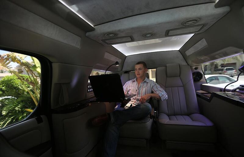 Chris Elley’s idea to convert his car into an office has elicited mixed reactions from readers. Satish Kumar / The National 

