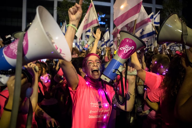 Protesters demonstrating on Tuesday against the Israeli government's judicial overhaul during the 75th anniversary of Israel's establishment. Getty Images