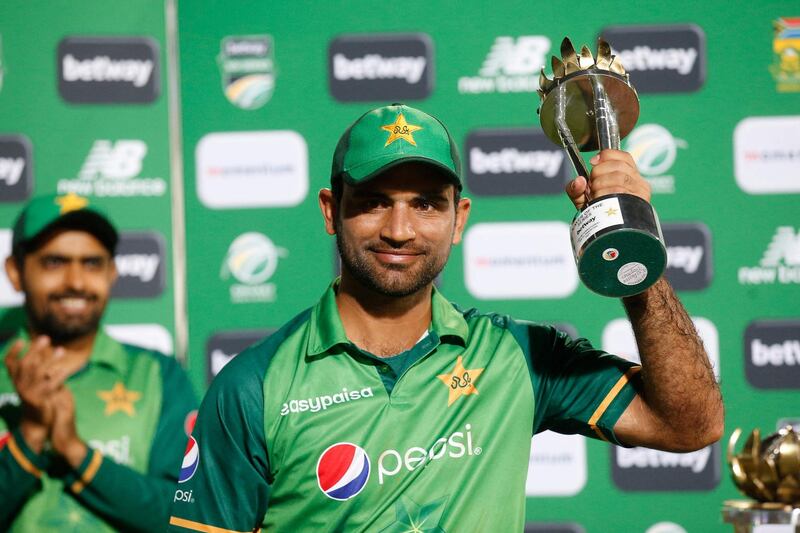 Pakistan's Fakhar Zaman holds the player of the series award after scoring his second straight century in the third ODI against South Africa at SuperSport Park in Centurion. AFP