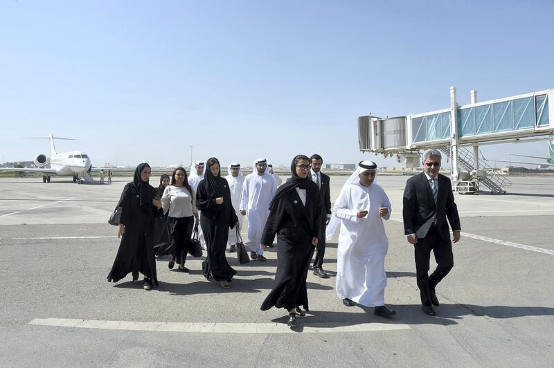 UAE Minister of Culture and Knowledge Development Noura Al Kaabi arrives in Baghdad on April 23, 2018. Wam