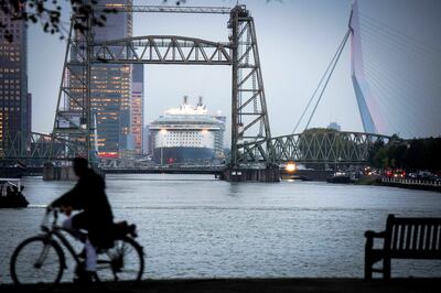 'Oasis of the Seas', which has an escape room game, a music hall and 30 ultimate panoramic suites, in the harbour of Rotterdam. EPA