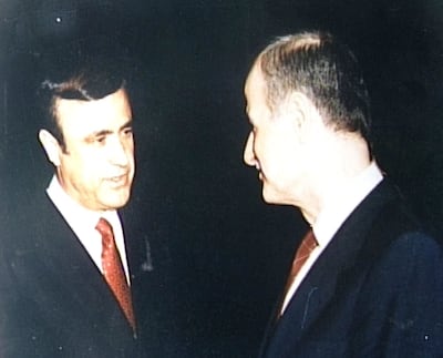 Former Syrian president Hafez Al Assad (right) with his youngest brother Rifaat in London in 1986. AFP