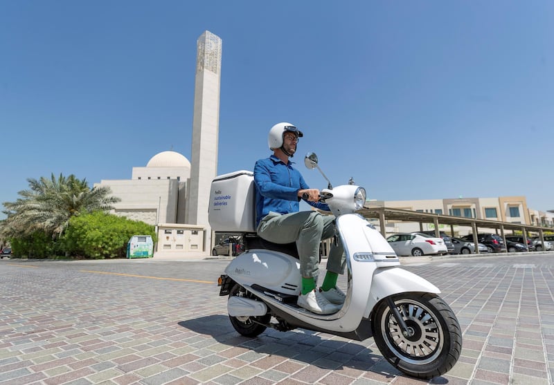 Dubai, United Arab Emirates - Reporter: Nick Webster. News. Adam Ridgeway delivers food on a moped for a week to see what life is like for delivery drivers, he’s trying to encourage use of electric scooters. Wednesday, April 7th, 2021. Dubai. Chris Whiteoak / The National