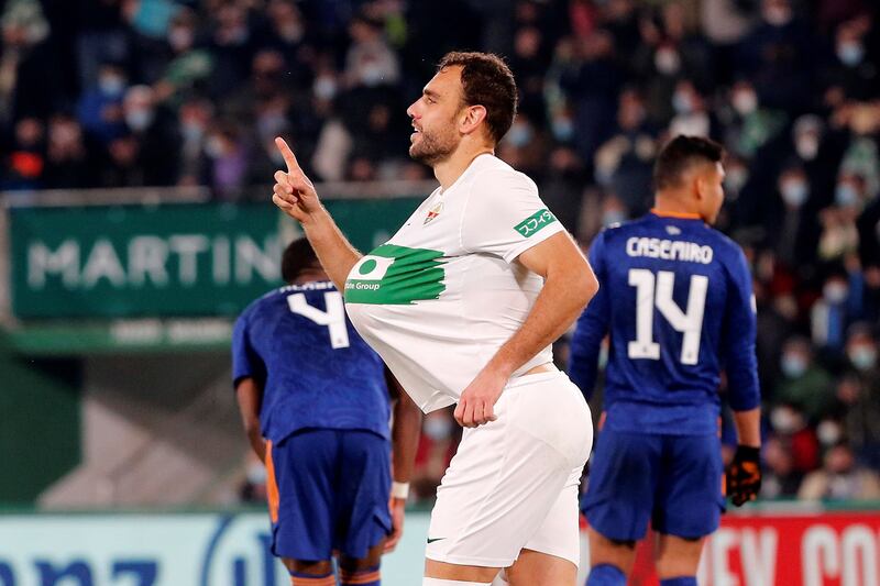 Elche's Gonzalo Verdu celebrates after scoring. EPA