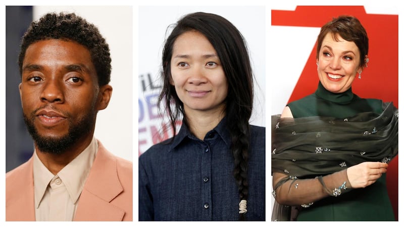 From left: Chadwick Boseman, Chloe Zhao and Olivia Colman are frontrunners for the Oscars they're nominated for. Reuters, EPA