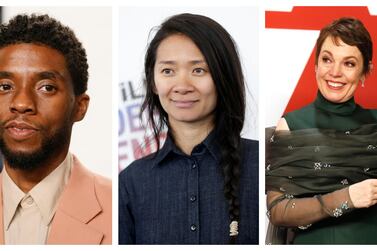 From left: Chadwick Boseman, Chloe Zhao and Olivia Colman are frontrunners for the Oscars they're nominated for. Reuters, EPA