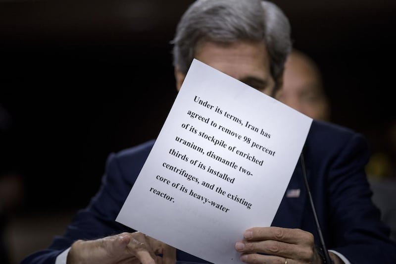 US secretary of state John Kerry last year defended the Obama administrations proposed deal with Iran over the county's nuclear programme. Brendan Smialowski / AFP