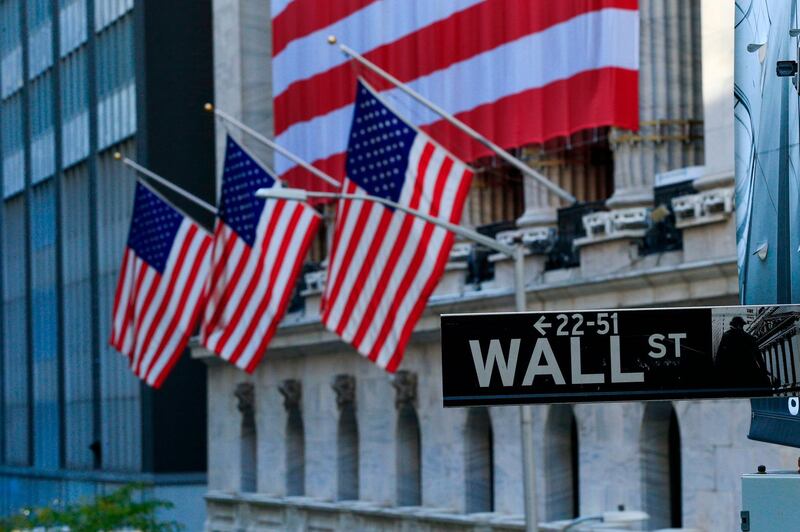 The exterior of the New York Stock Exchange (NYSE) is seen on November 4, 2020 in New York.  Wall Street stocks were in rally mode Wednesday, shrugging off uncertainty over the still-unresolved presidential election and the likelihood of divided government in Washington.The Dow Jones Industrial Average was up 2.0 percent, or about 560 points, at 28,041.28 at around 1530 GMT, 
 / AFP / Kena Betancur
