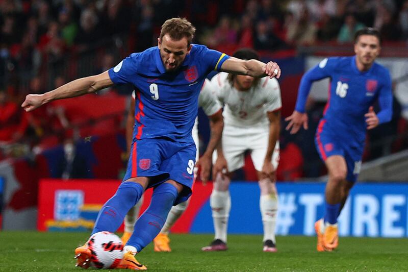 England striker Harry Kane scores the second goal from the penalty spot. AFP
