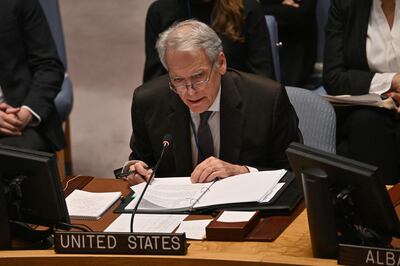 Jeffrey DeLaurentis speaks at the UN during a Security Council meeting on Ukraine. AFP