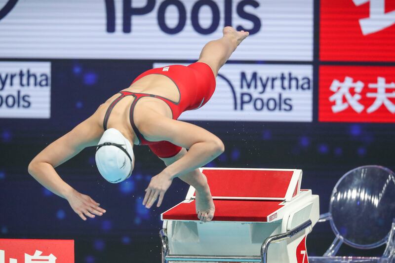 Women's 100m butterfly race on the last day of the Fina World Swimming Championships.