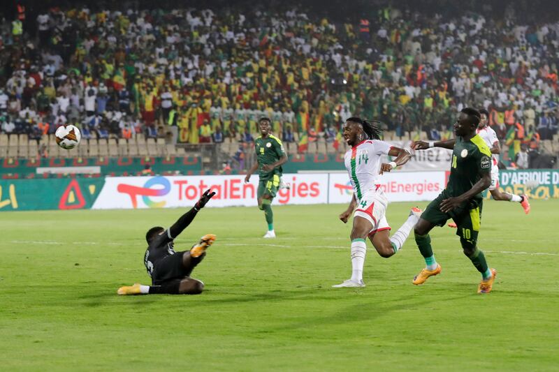 Sadio Mane scores Senegal's third goal in their 3-1 Africa Cup of Nations semi-final win over Burkina Faso at the Ahmadou Ahidjo Stadium in Yaounde, on Wednesday, February  2. AP