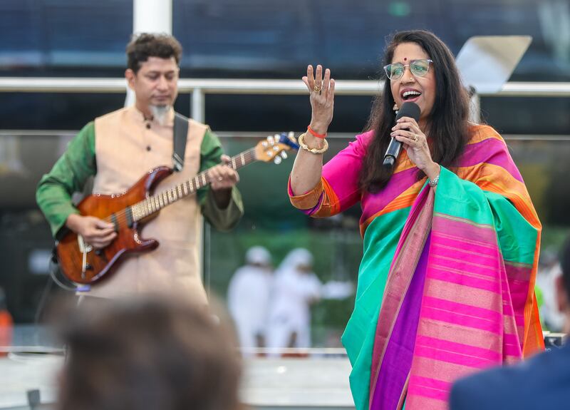 Kavita Krishnamurthy performs during India Day at Expo 2020 Dubai.