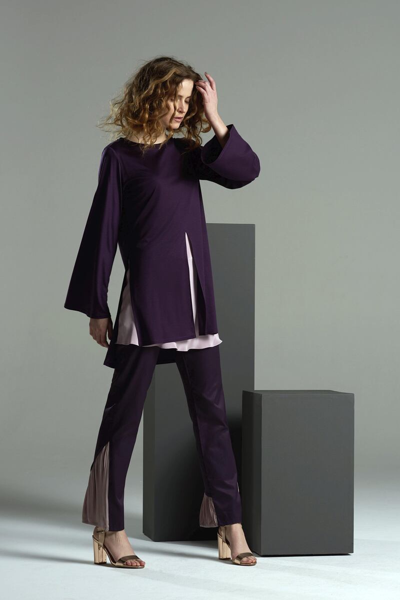 Dramatic slits can be achieved modestly by layering contrasting fabrics underneath.
