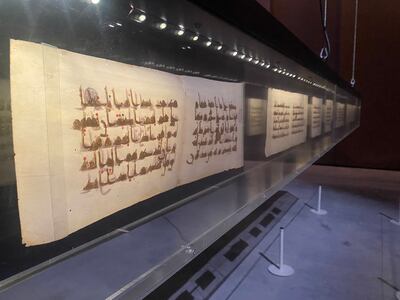 The Biennale includes several remarkable specimens of ancient Quran mansuscripts. Hareth Al Bustani / The National