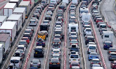 Traffic queues for ferries at the Port of Dover in Kent as the getaway for half term and the bank holiday weekend begins. Photo: Gareth Fuller / PA 