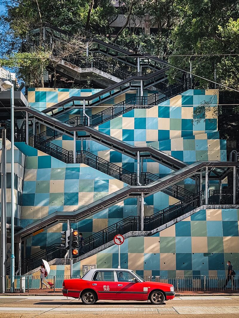 Staircase along a retaining wall, taken by William Shum in Hong Kong