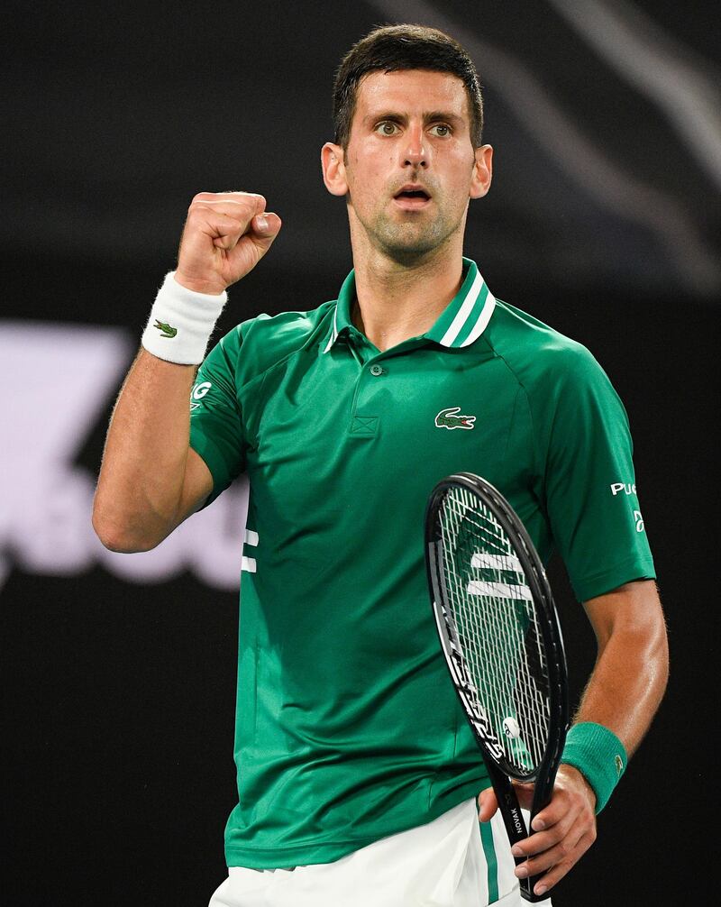 Novak Djokovic after winning a point against Alexander Zverev. AP