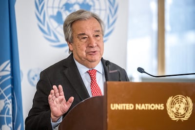 UN Secretary General Antonio Guterres spoke at the opening of the Human Rights Council's 55th session in Geneva on Monday. AFP 