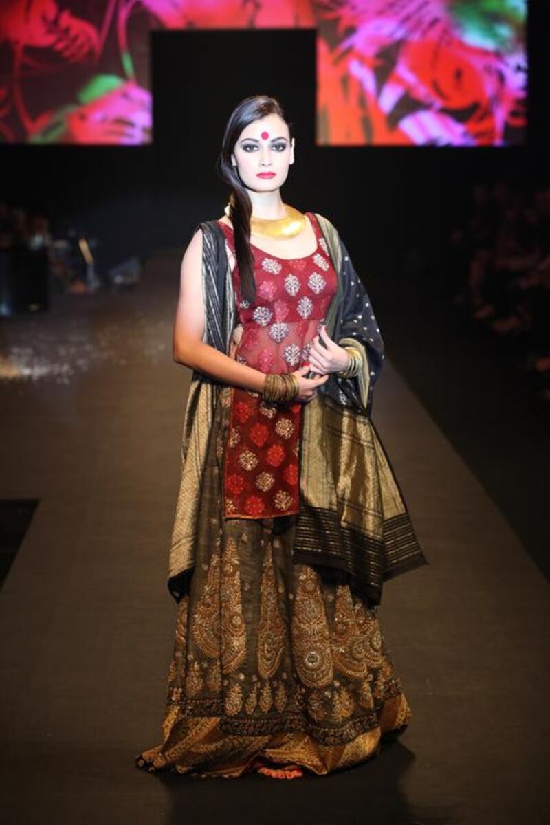 Dia Mirza models at a Ritu Kumar show. Courtesy Ritu Kumar