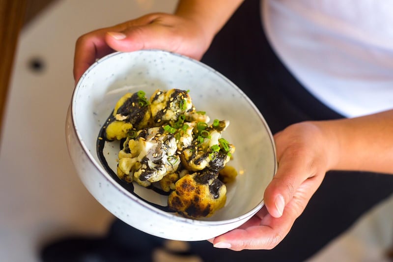 Cauliflower and black sesame sauce. Courtesy Reif Japanese Kushiyaki