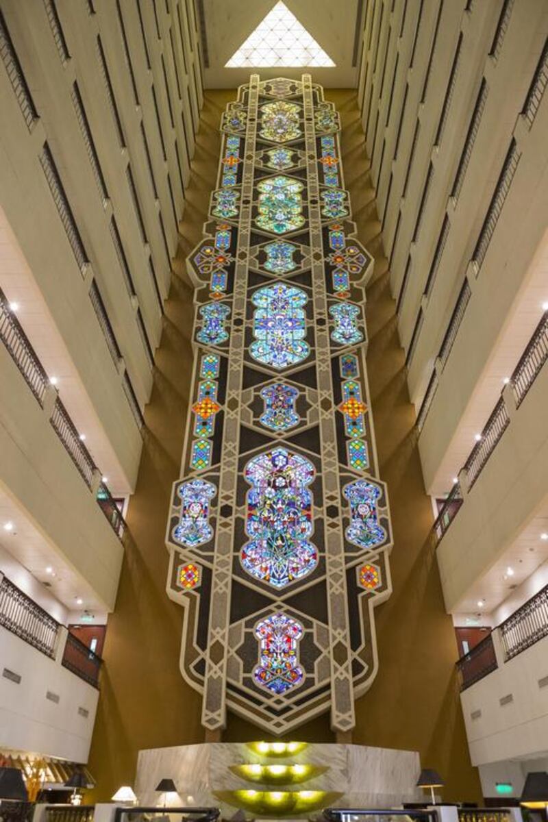 The 10-storey high stained glass mural in the soon to be demolished Ramada Bur Dubai. Antonie Robertson / The National