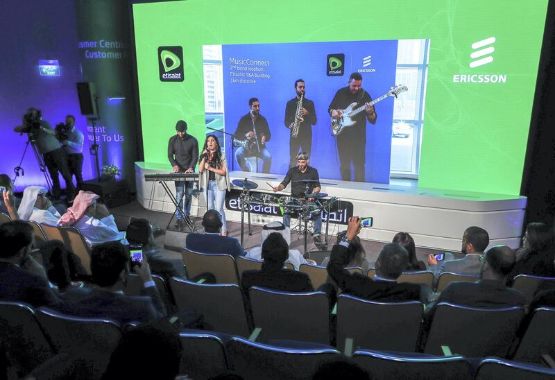 Abu Dhabi, United Arab Emirates, June 20, 2019.   5G Technology presented by Etisalat ant Ericsson.  -- MusicConnect-
Two bands in different locations jam together in real time using 5G technology.
Victor Besa/The National
Section:  BZ
Reporter:  Sarah Townsend