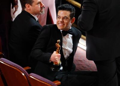 91st Academy Awards - Oscars Show - Hollywood, Los Angeles, California, U.S., February 24, 2019. Rami Malek holds his Best Actor Oscar as he reacts after the show concluded. REUTERS/Mike Blake