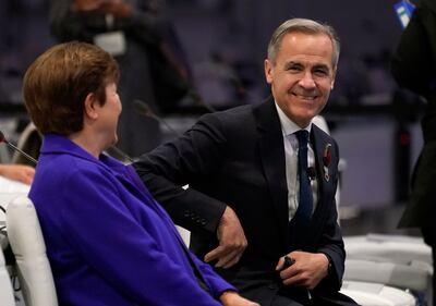 Cop26 finance adviser and former central banker Mark Carney in Glasgow for the funding announcement. AP 