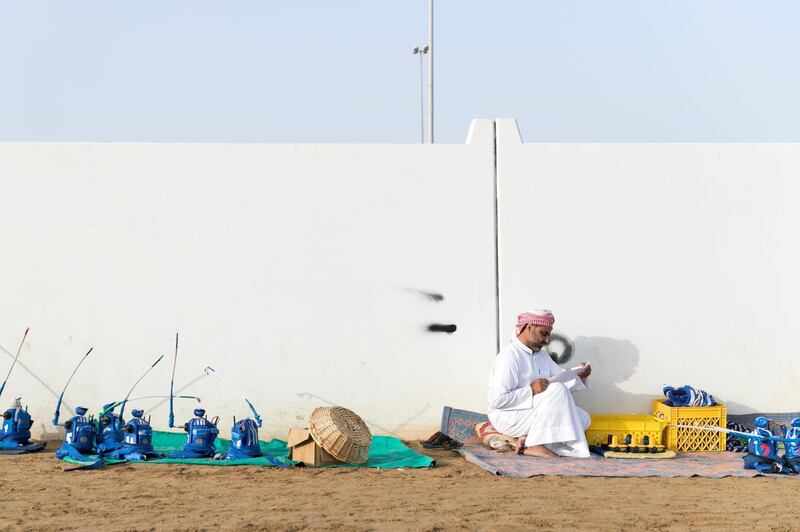 DUBAI, UNITED ARAB EMIRATES - Feb 15, 2018.

Robot jockey station at Al Marmoum Camel Race Track.

The fastest camels in the Gulf will compete for cash, swords, rifles and luxury vehicles totalling Dh95 million at the first annual Sheikh Hamdan Bin Mohammed Bin Rashid Al Maktoum Camel Race Festival in Dubai.


(Photo: Reem Mohammed/ The National)

Reporter:
Section: NA